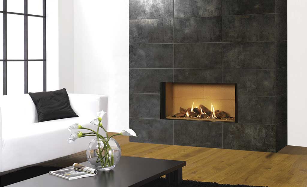 Riva 2 1050 BF Edge shown with Kappa fire surround tiles