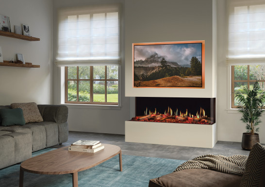 Three sided electric file as part of a media wall